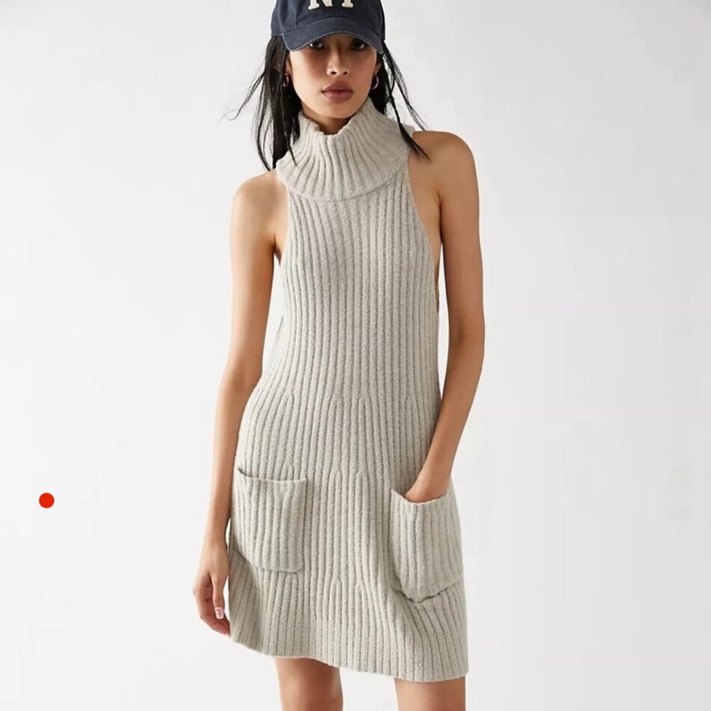 FREE PEOPLE CLAUDE MINI TURTLENECK Sleeveless Ribbed Knit Dress